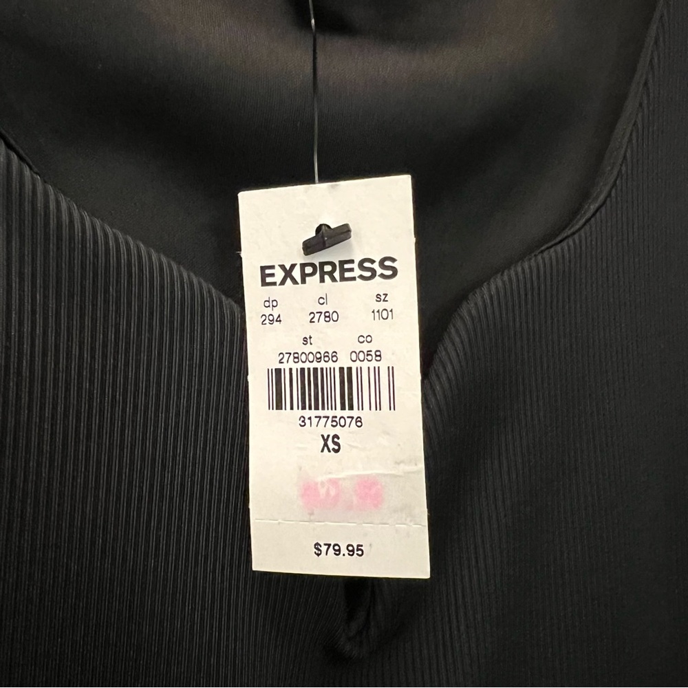 NWT EXPRESS Body Contour Ribbed V-Wire Ruffle Dress-Black - Picture 10 of 13